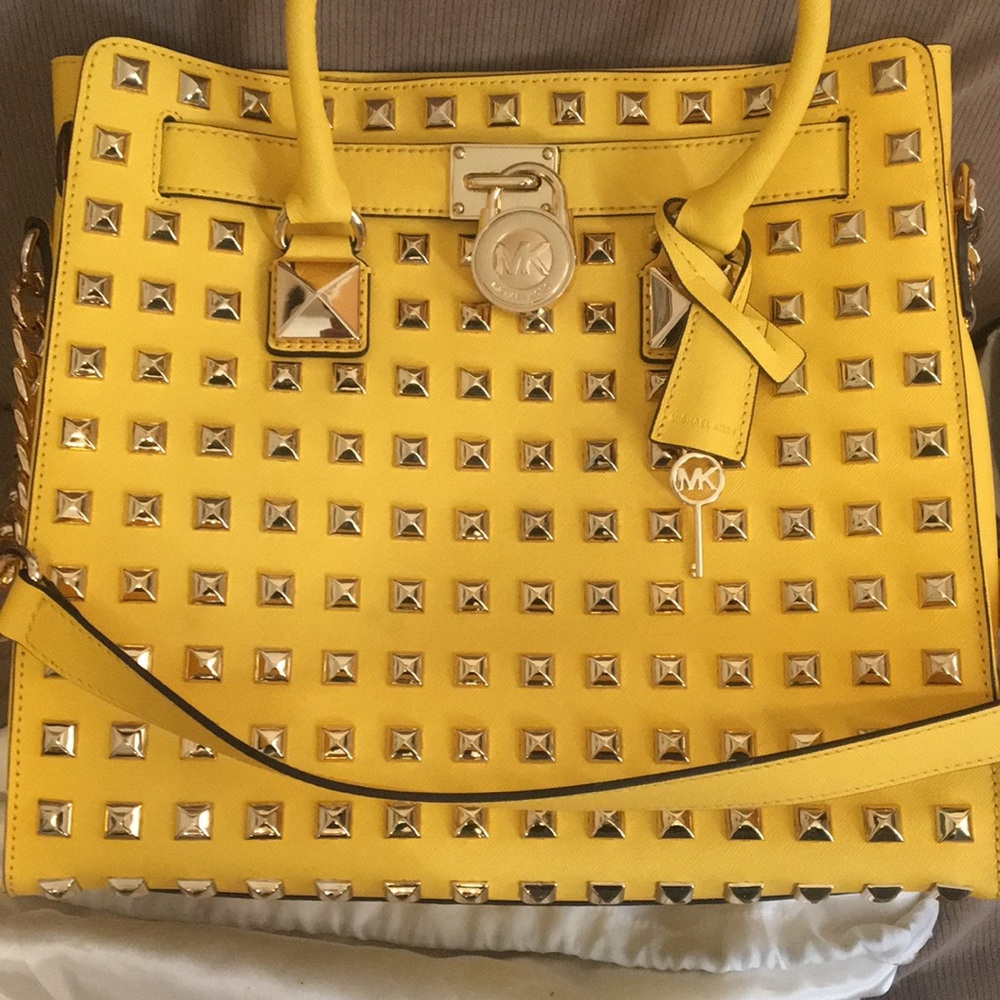 Michael Kors yellow studded Hamilton bag